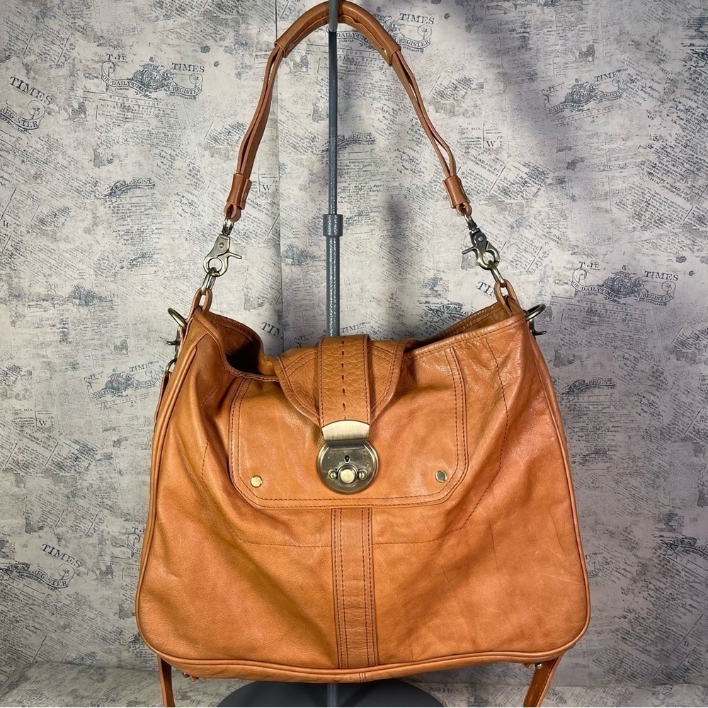 Sabina New York Tan Leather Large Shoulder Crossbody Bag Convertible Purse